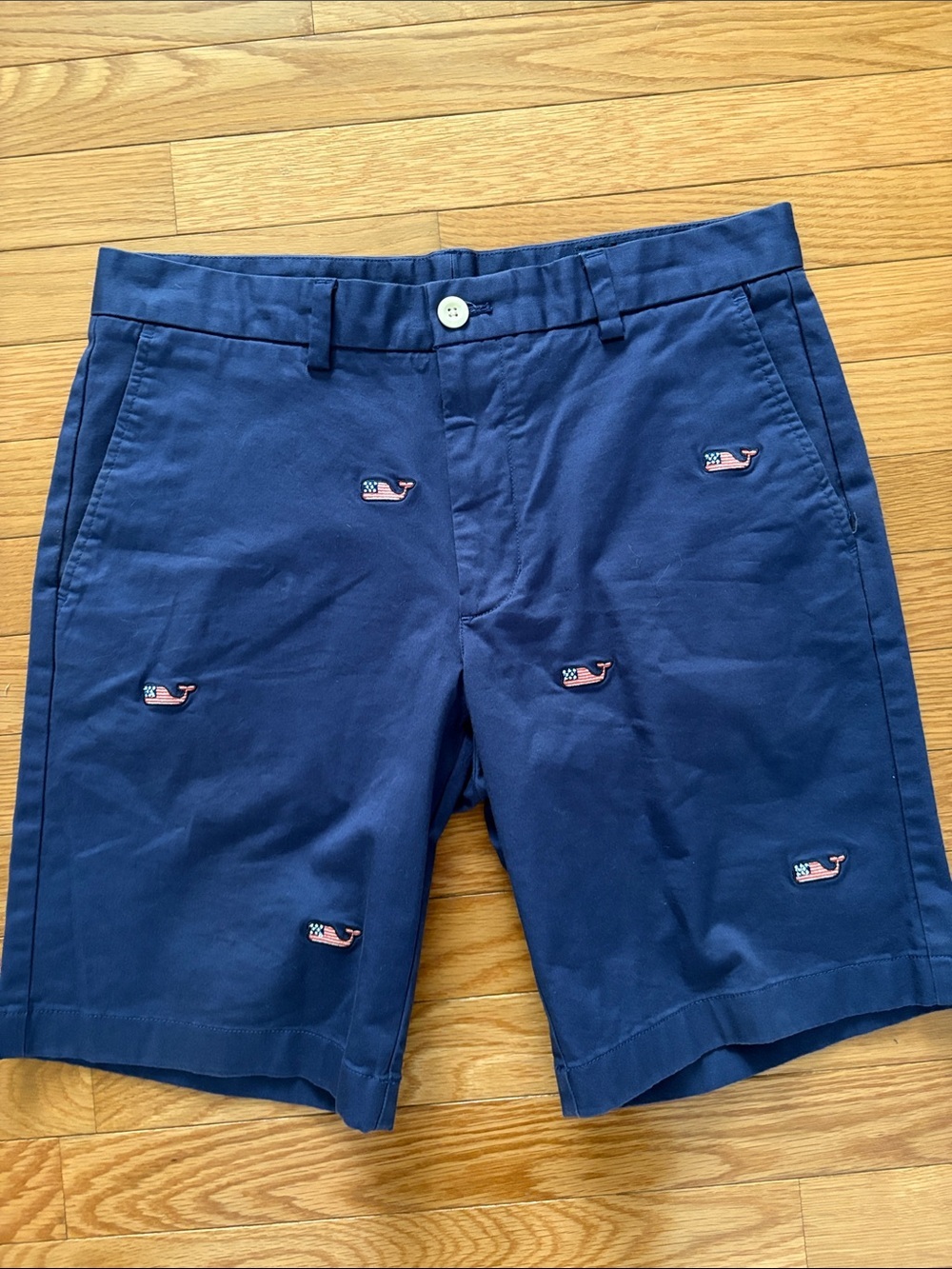 Vineyard Vines Navy Shorts with Pink Whale Embroidery